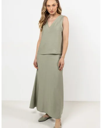 Fusta maxi evazata,  raion-nailon, verde