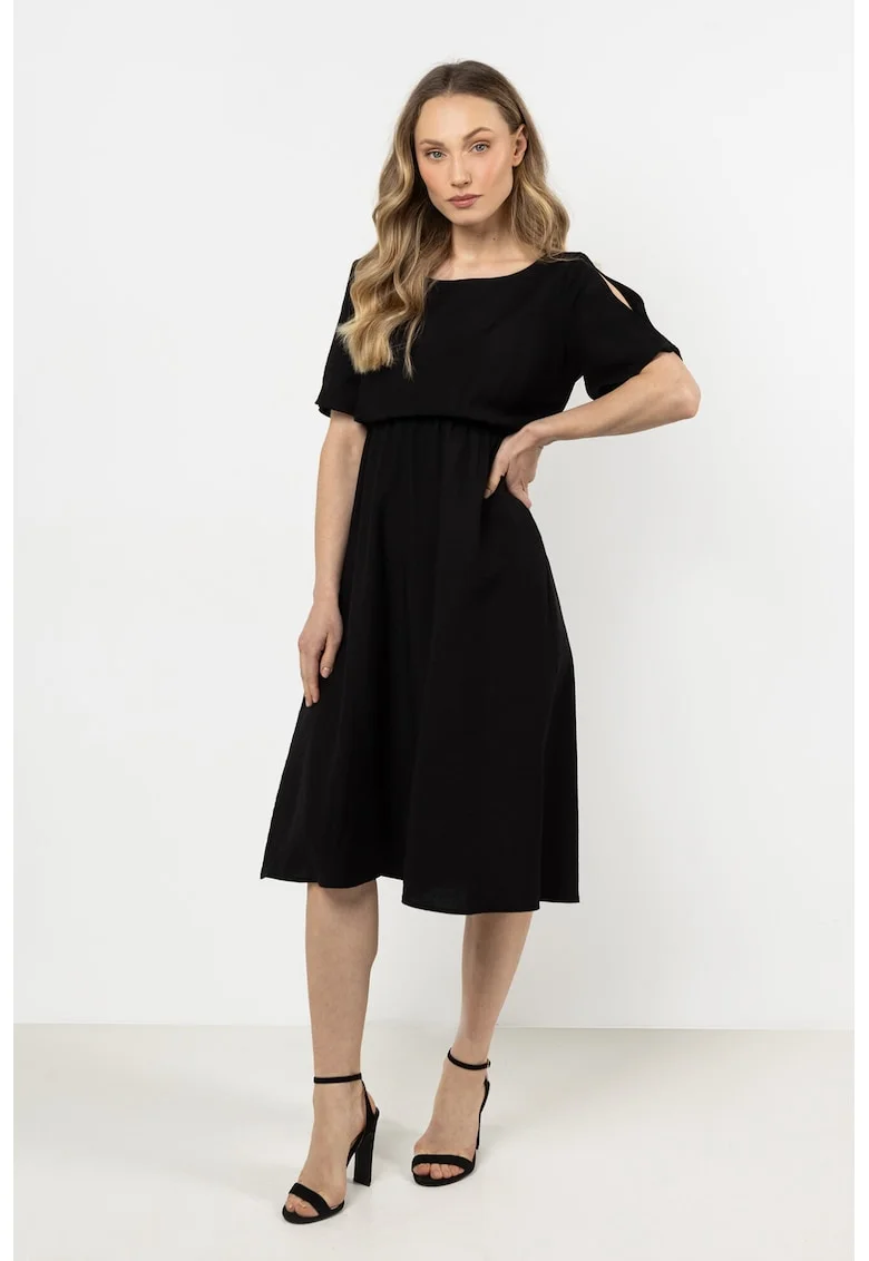 Rochie dama, midi,  neagra, raion/nailon