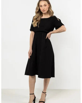 Rochie dama, midi,  neagra, raion/nailon