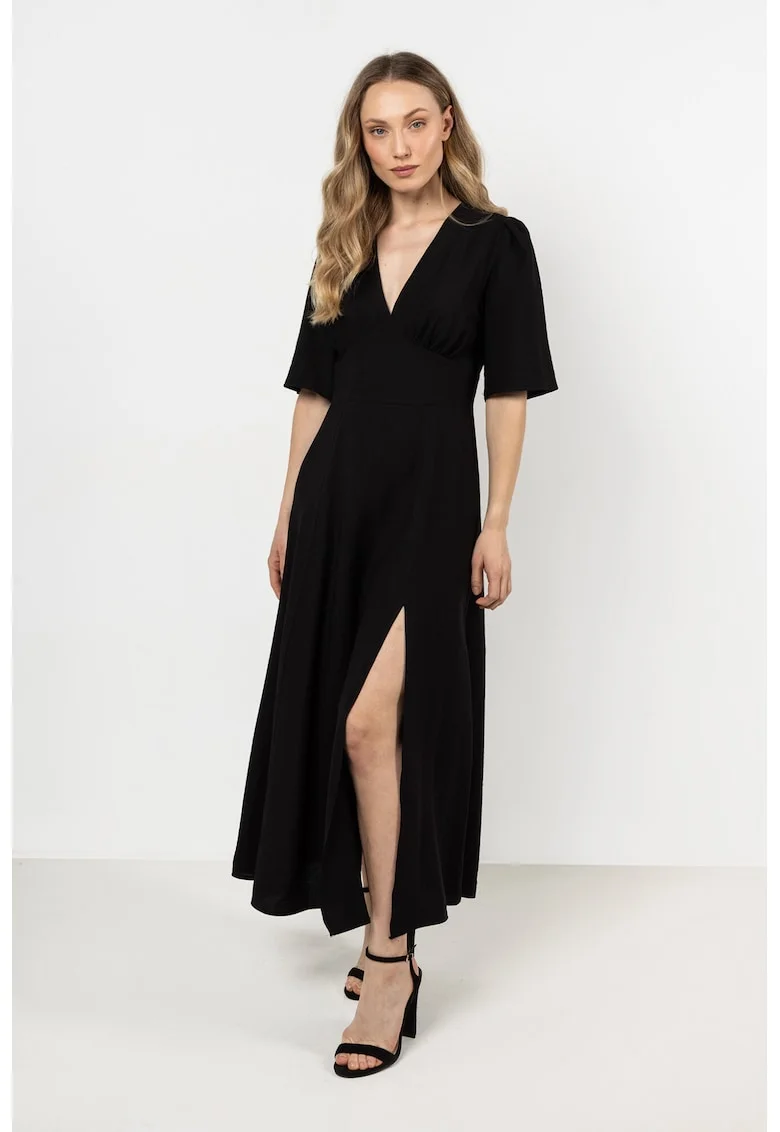 Rochie midi  neagra, raion/nailon