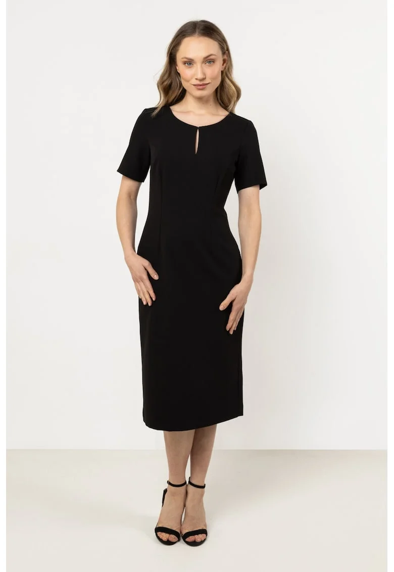 Rochie midi  neagra, poliester-elastan