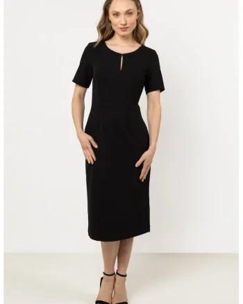 Rochie midi  neagra, poliester-elastan