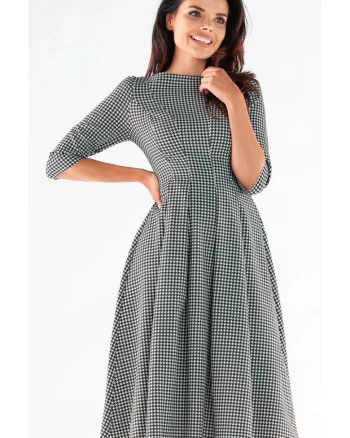 Midi Rochie Maneca trei sferturi A519, Alb/Negru