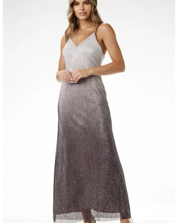 Rochie maxi,  cu paiete, argintie, poliester