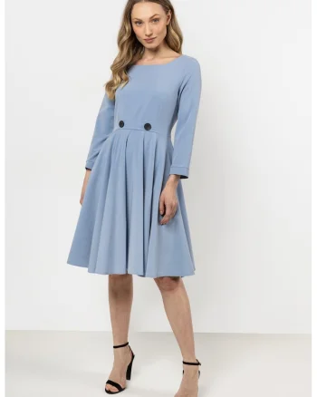 Rochie midi evazata  albastru, poliester/elastan