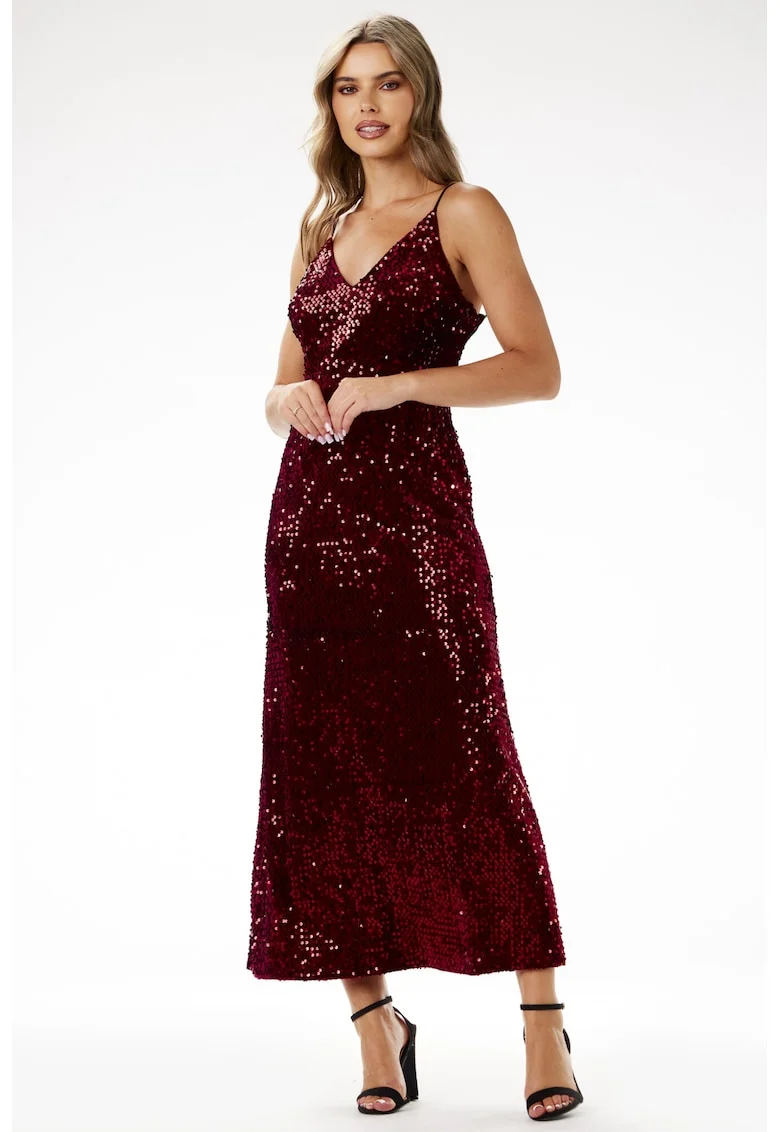 Rochie maxi,  catifea, paiete, poliester