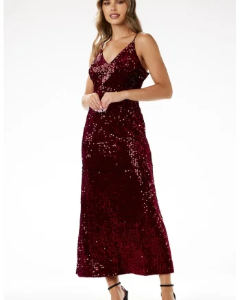 Rochie maxi,  catifea, paiete, poliester