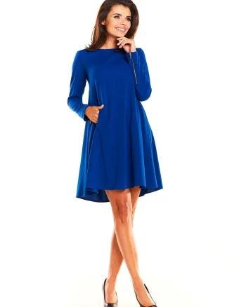 Rochie  eleganta, maneci lungi, Poliester/Elastan, Albastru,