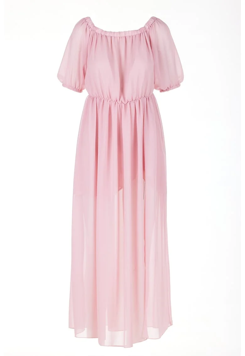 Rochie A515,  Poliester, Roz pudrat