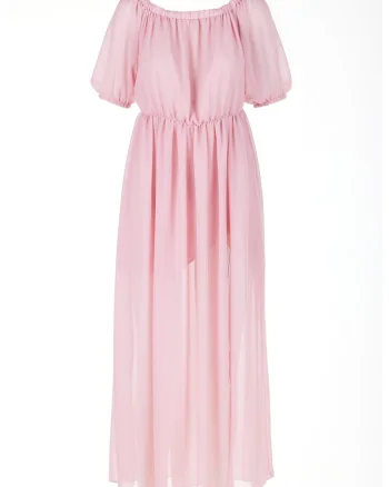 Rochie A515,  Poliester, Roz pudrat