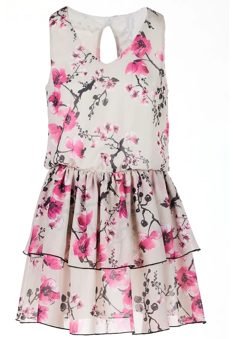 Rochie A501,  Poliester, Roz/Bej