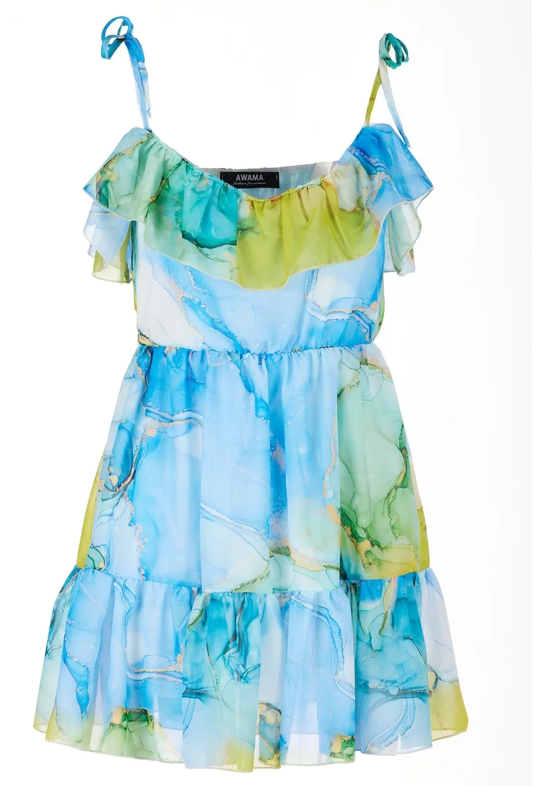 Rochie A503,  Poliester, Albastru/Verde