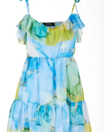 Rochie A503,  Poliester, Albastru/Verde