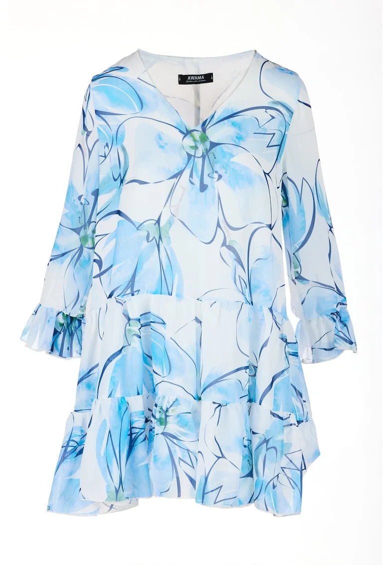 Rochie A507,  Poliester, Alb/Albastru