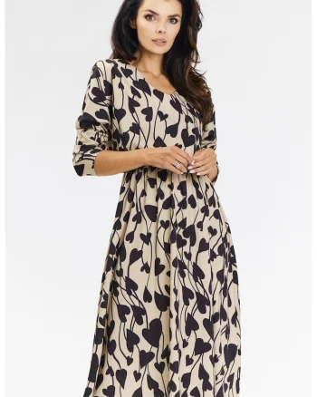 Rochie Rochie dama  poliester, A666 - Inimioare Bej-Negru -