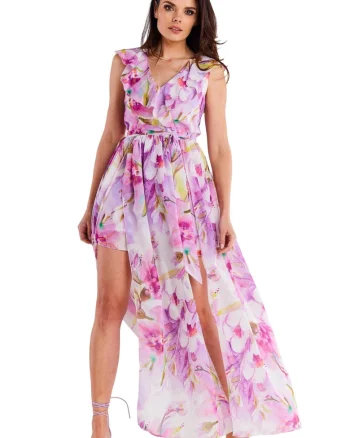Lunga Rochie Floral Fara maneca A502