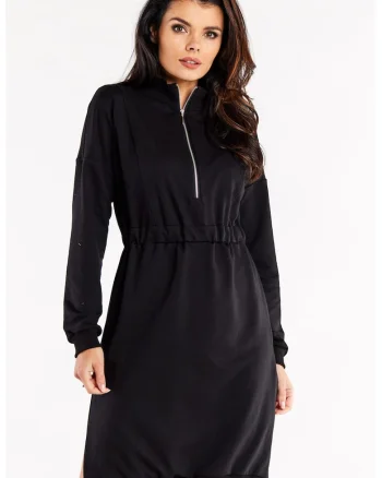 Rochie-hanorac din bumbac cu fermoar si slituri laterale