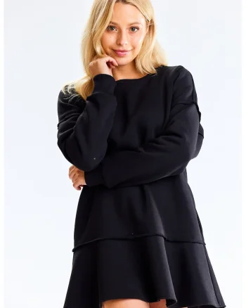 Rochie-hanorac de bumbac cu volan la terminatie