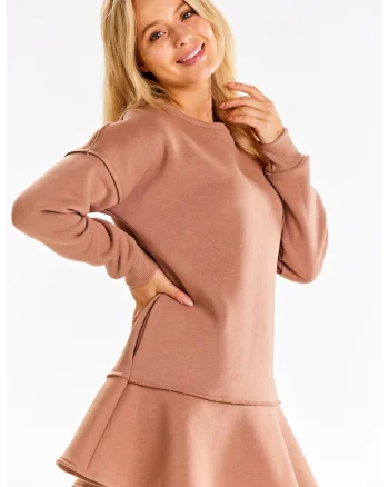 Rochie-hanorac din bumbac cu volan, Bej