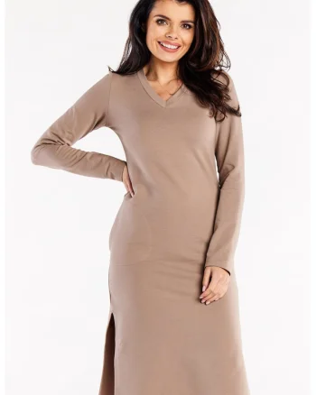 Rochie elastica din bumbac cu design modern, Latte