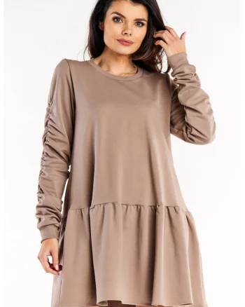 Rochie de bumbac cu volan, Latte