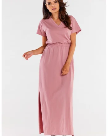 Rochie maxi cu maneci scurte si insertie elastica in talie