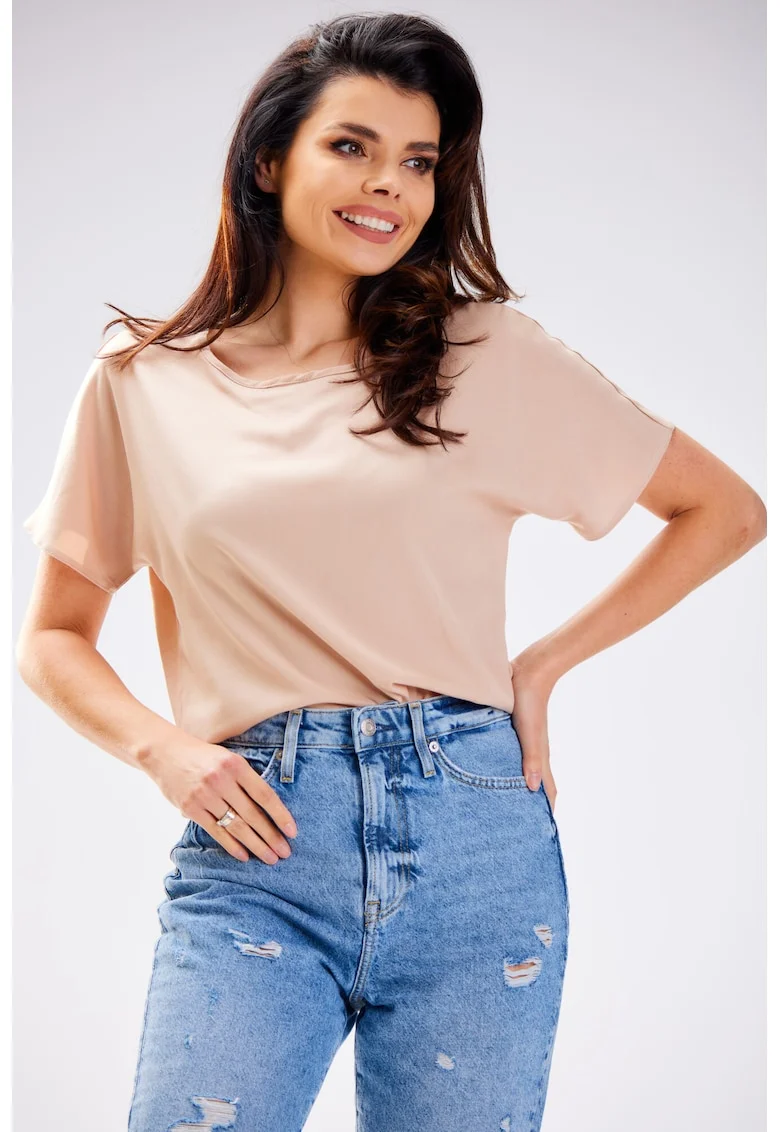 Tricou dama,  viscoza/poliester, bej