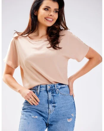 Tricou dama,  viscoza/poliester, bej