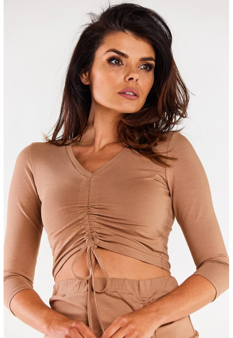 Bluza dama,  Bumbac, Bej, cu maneca lunga