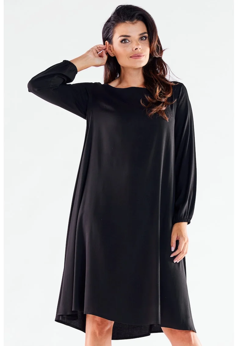 Negru Midi Rochie Maneca lunga, Elegant, Lejer A524