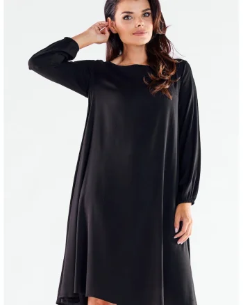 Negru Midi Rochie Maneca lunga, Elegant, Lejer A524