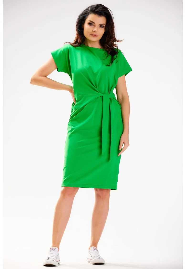Rochie midi din bumbac cu design frontal, Verde
