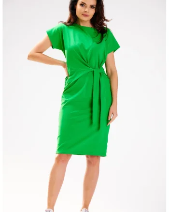 Rochie midi din bumbac cu design frontal, Verde