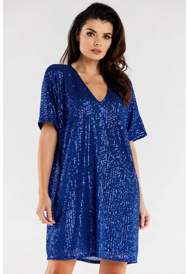 Scurta Rochie Maneca scurta A566, Bleumarin