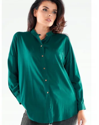 Camasa dama,  Viscoza, Alb, Verde