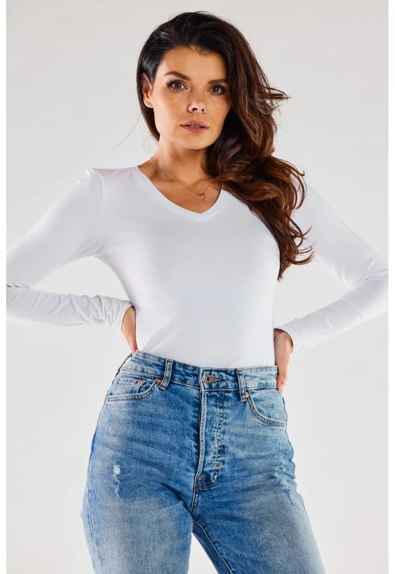 Bluza dama,  Bumbac/Elastan, Alb, Alb