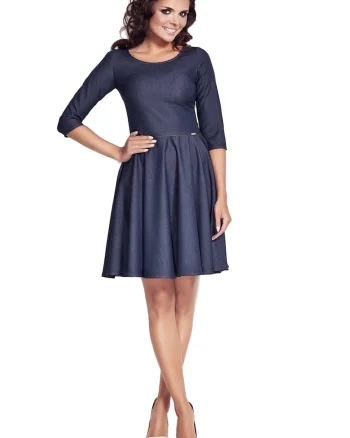 Rochie A076,  Poliester/Viscoza, Bleumarin