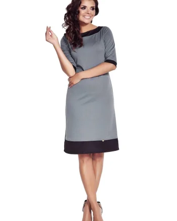 Rochie A077,  Poliester/Elastan, Albastru/Negru