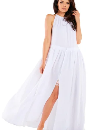 Rochie lunga M263,  Ajustabila, Alb, Bumbac/Lycra