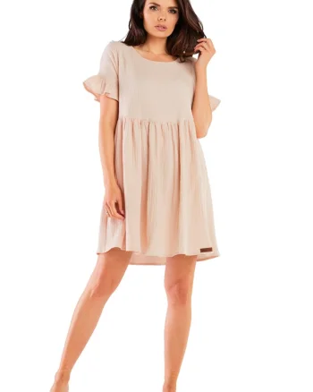 Rochie M260,  Bumbac/Lycra, Bej