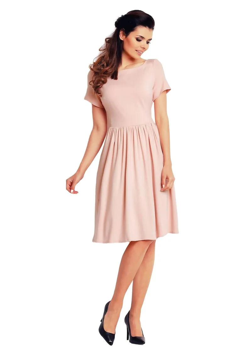 Rochie A141,  Viscoza/Elastan, Roz pudrat