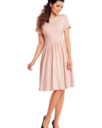 Rochie A141,  Viscoza/Elastan, Roz pudrat