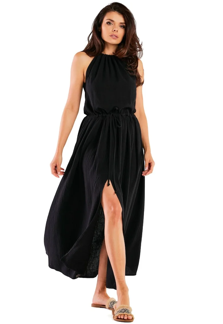 Rochie lunga M263,  Bumbac/Lycra, Negru