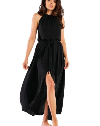 Rochie lunga M263,  Bumbac/Lycra, Negru