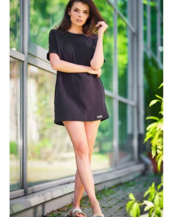 Rochie mini M259,  Negru, Bumbac/Lycra