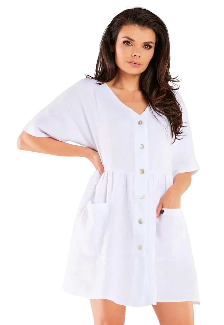 Rochie M258,  Bumbac/Lycra, Alb