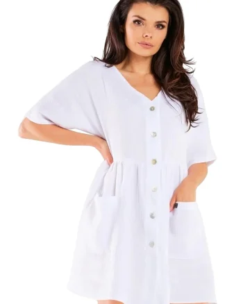 Rochie M258,  Bumbac/Lycra, Alb