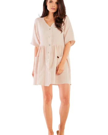 Rochie scurta M258,  Bumbac/Lycra, Bej