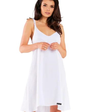 Rochie M261,  Bumbac, Alb