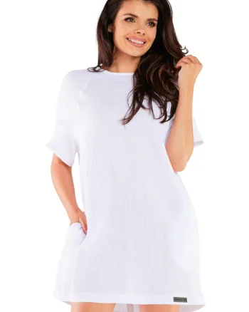 Rochie mini M259,  Alb, Bumbac/Lycra